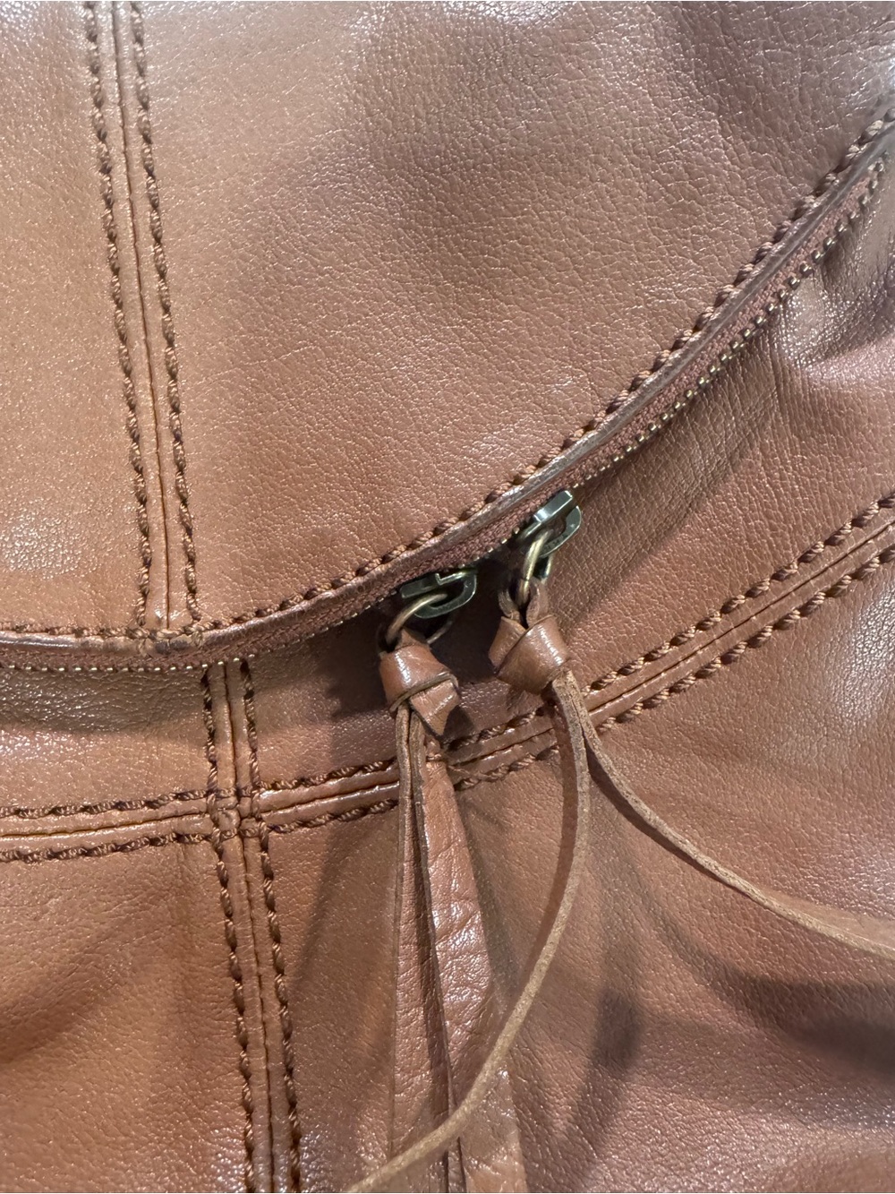 The Sak Cognac Brown Leather Crossbody Bag Studded Boho Tassel Zip Purse - Picture 8 of 13